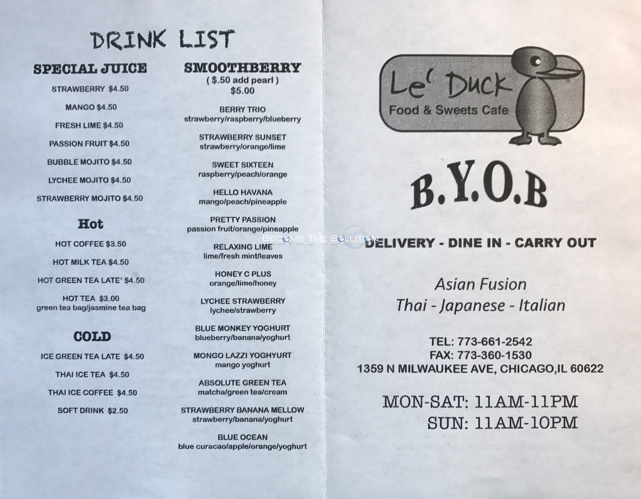Le Duck Chicago Menu (Scanned Menu With Prices)